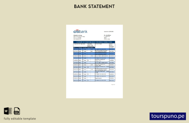 listo para imprimir plantilla de Excel de extracto bancario de Citibank de Kenia